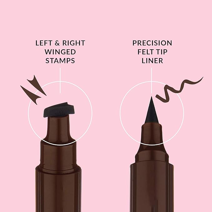 The Quick Flick Winged Eyeliner Stamp - Waterproof & Smudge Proof Vegan Cat Eye - 4mm Thick Wing & 10mm To The Point Felt-Tip Hypoallergenic Pen (Hot Fudge-2 Pen)