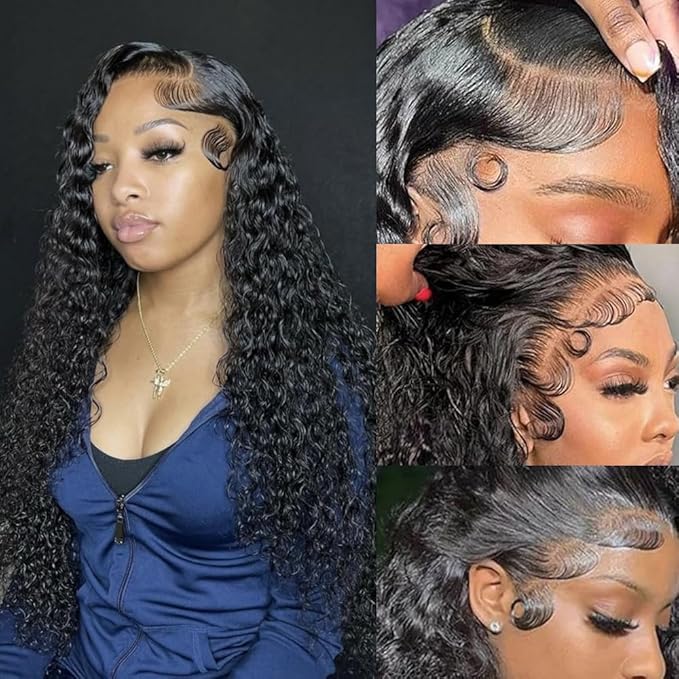 13x4 Deep Wave Lace Front Wigs Human Hair 13x4 HD Lace Front Wigs Lace Deep Curly Human Hair Wig For Women 180% Density Glueless Wigs Human Hair Pre Plucked For Beginners (18 Inch)