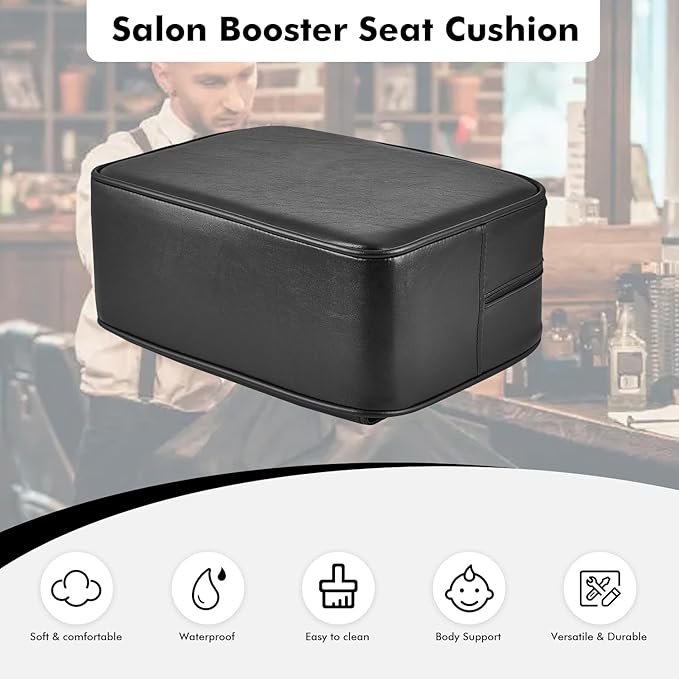 Salon Booster Seat for Kids, Children Hair Styling Seat Cushion PU Leather Barber Beauty Salon Equipment, Booster Seat for Kitchen Chair, Black