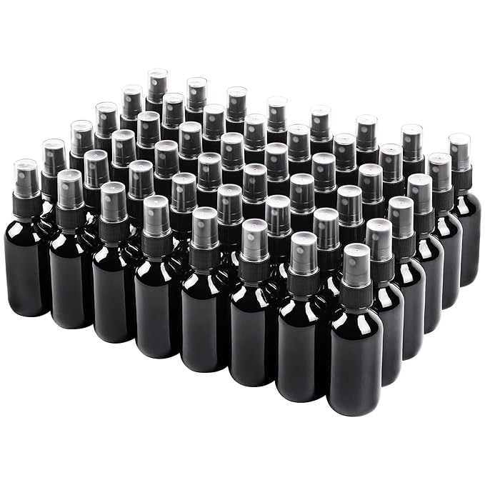 Black Glass Small Spray Bottle 2 oz 48 Packs,Fine Mist Sprayer Small Clear Bottles,Refillable Containers mini spray bottles for Cleaning Solutions and Skin Care (Black 48pcs)