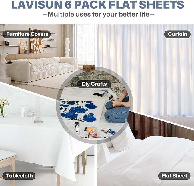 Lavisun Flat Sheets Only 2 Pack, Hotel Quality Twin Flat Sheets Only, Soft Brushed Microfiber Flat Sheet Set, Breathable & Wrinkle-Free, Perfect for Home, Dorm & Massage (White, Twin)