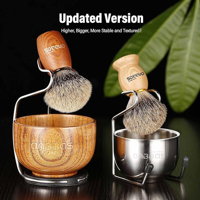 Anbbas Badger Hair Shaving Brush with Wood Handle,Large Soap Bowl,Stainless Steel Shaving Stand and 3.5 oz Natural Shaving Soap Puck Refill for Men