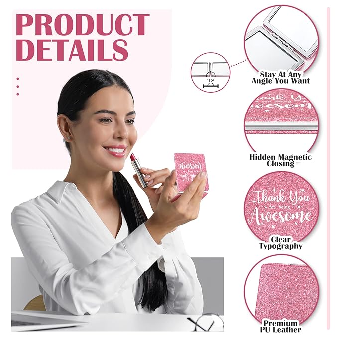 Qunclay 12 Pcs Employee Appreciation Gifts, Compact Mirror for Women Thank You for Being Awesome Makeup Mirror Favors for Mother's Day Teachers Volunteer Nurse