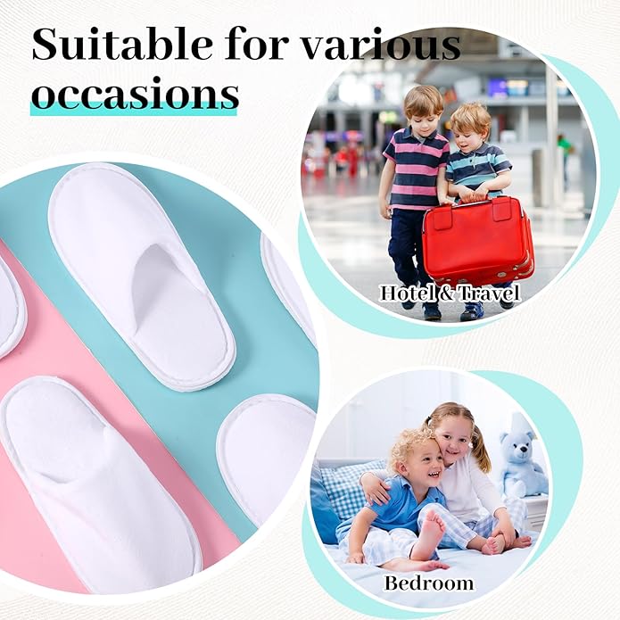 12 Pairs Kids Disposable Slippers for Guests Closed Toe Non Slip Spa Slippers Bulk Soft House Slippers Winter Warm Flip Flops for Boys Girls Travel Hotel Party Indoor Outdoor