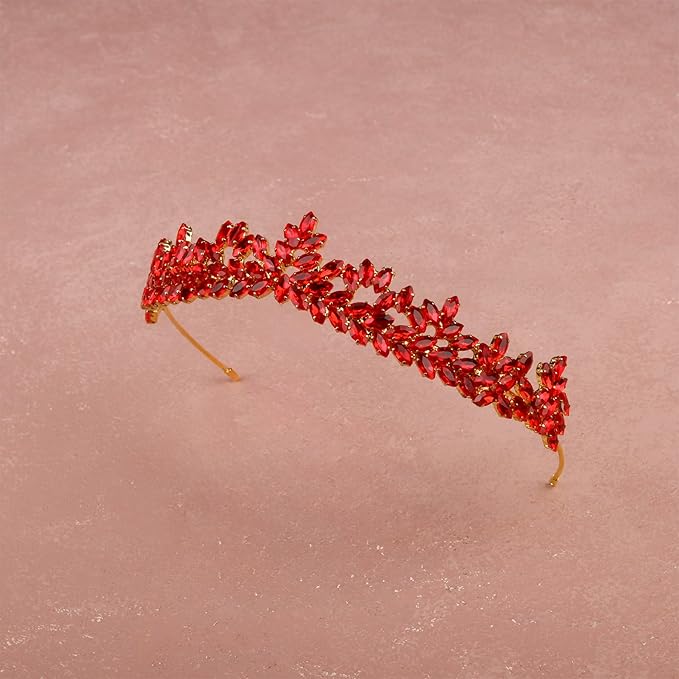 Women's Tiara, Crown for Henna Wedding Party | Glitter Hair Accessories for Bridal Birthday Pageant Prom Halloween Costume Christmas, Halloween Princess Crowns | Dream Design - Red Gold