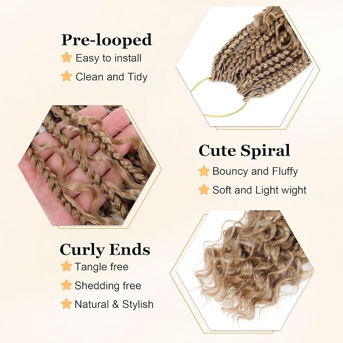 9 Packs Goddess Box Braids Crochet Hair Boho Crochet Box Braids With Curly Ends Crochet Hair For Black Women,10 Inch Pre Looped Bohemian Crochet Box Braids Hair (10Inch,9Packs,27#)