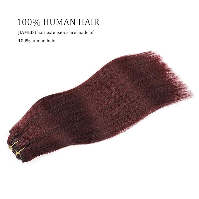 Clip in Real Human Hair Extensions,120g #99j Wine Red Full Head 14inch 8pcs 20clips Straight Human Hair Clip In Extensions for Women Burgundy Red Hair Extensions