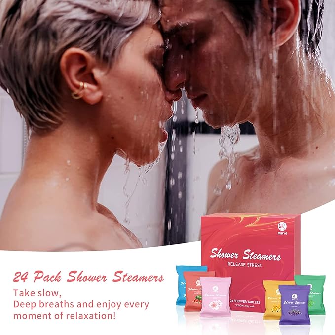 Shower Steamers Aromatherapy for Women and Men, 24-Pack Organic Shower Bombs with Essential Oil, Rose, Watermelon, Tea Tree, Orange, Sea Salt, Lavender Birthday Gifts Mothers Day Gifts for Mom