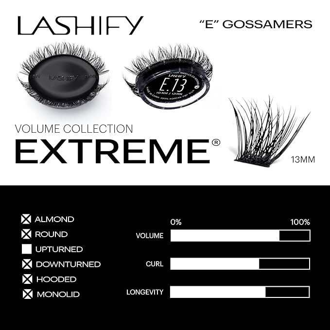 Lashify Extreme 13mm Gossamer DIY Eyelash Extensions Refill, Black, Easy False Lashes To Add Tremendous Volume