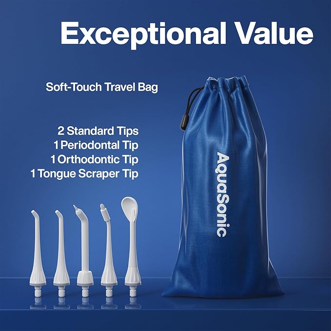 AquaSonic Water Flosser - Cordless Rechargeable Water Flossers for Teeth Cleaning - Waterproof Aqua Flosser, Portable Oral Irrigator for Dental Cleaning with 5 Jet Tips – Braces Home Travel