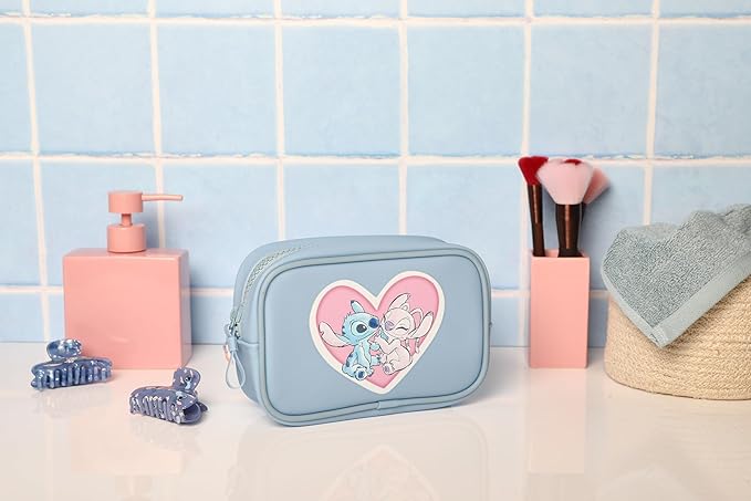 SALLY ROSE Angel and Stitch Makeup Bag Official License, Disney Makeup Bag for Traveling