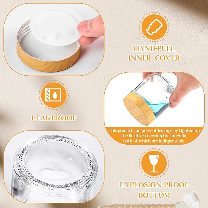 Norme 12 Pcs Glass Jars with Lids Empty Small Glass Containers and Inner Liners Reusable Cosmetic Jars Round Airtight Bottles with Plastic Woodgrain Lids for Travel (4oz)