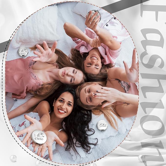 Barydat 10 Pieces Bridesmaid Gifts Set Magnifying Compact Mirror Bride I Do Crew Bridesmaid Proposal Gifts Travel Small Mirror for Purse Makeup Pocket Mirror for Women Wedding Party (Silver)