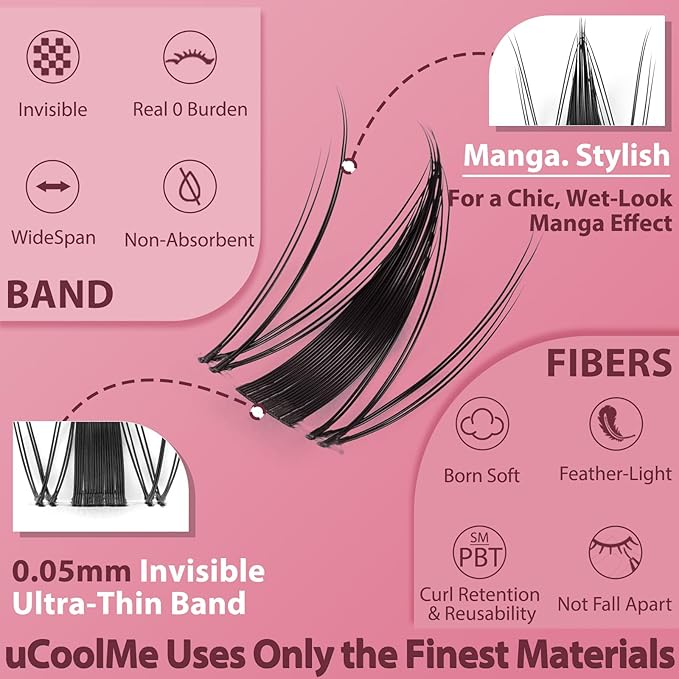 Fairy Lash Clusters 8-18mm Manga Eyelash Clusters C Curl - WideSpan DIY Eyelash Extensions Wet-Look Spiky Anime Lashes Individual Fake Eyelashes Clusters with 0.05mm Ultra-Thin Invisible Lash Band