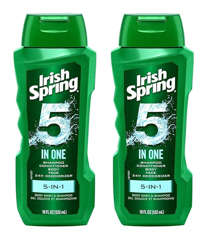 Irish-Spring 5-in-1 Shampoo, Conditioner, Body Wash, Face Wash and Deodorizer, 18 oz (Pack of 4)