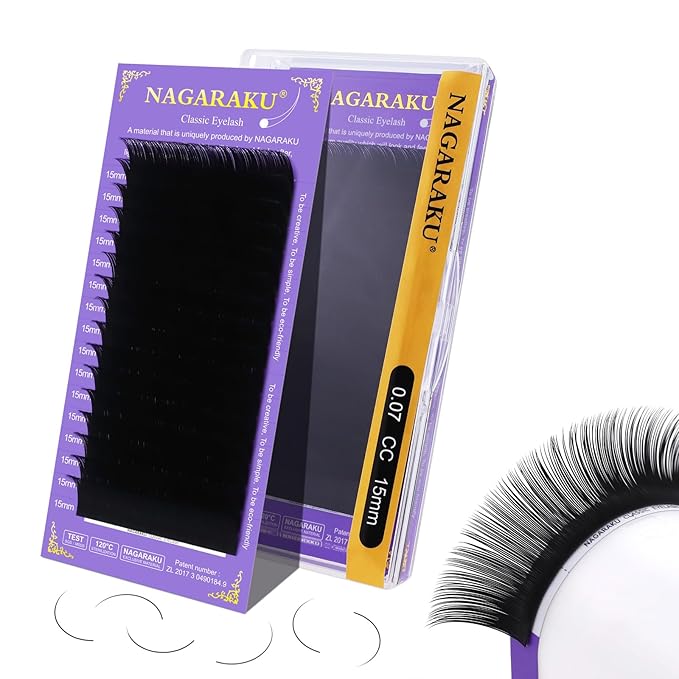 NAGARAKU Eyelash Extensions Individual Lashes Extensions Classic Lash Matte Black 16 Rows Soft Natural Matte Black Professional Beauty Salon Lash Supplies -0.07CC 15mm
