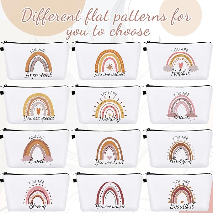 Dunzy 16 Pcs Makeup Bags Bulk Waterproof Cosmetic Bags Cna Week Graduation Gifts Roomy Zipper Pouch Travel Toiletry Portable Organizer Accessory Resistant Storage Purse for Women Men(Rainbow Style)