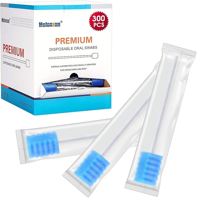 300 Pcs Oral Swabs-Unflavored & Sterile Disposable Dental Swabsticks for Mouth Cleaning- Individually Wrapped (Dental Blue)