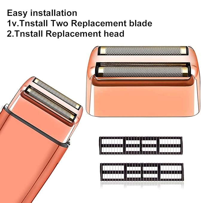 2 pack Professional Replacement Foil and Cutters for BaBylissPRO Barberology Double Foil Shaver, Compatible with BaBylissPRO Barberology FXFS2 Shaver，GoldRose Gold
