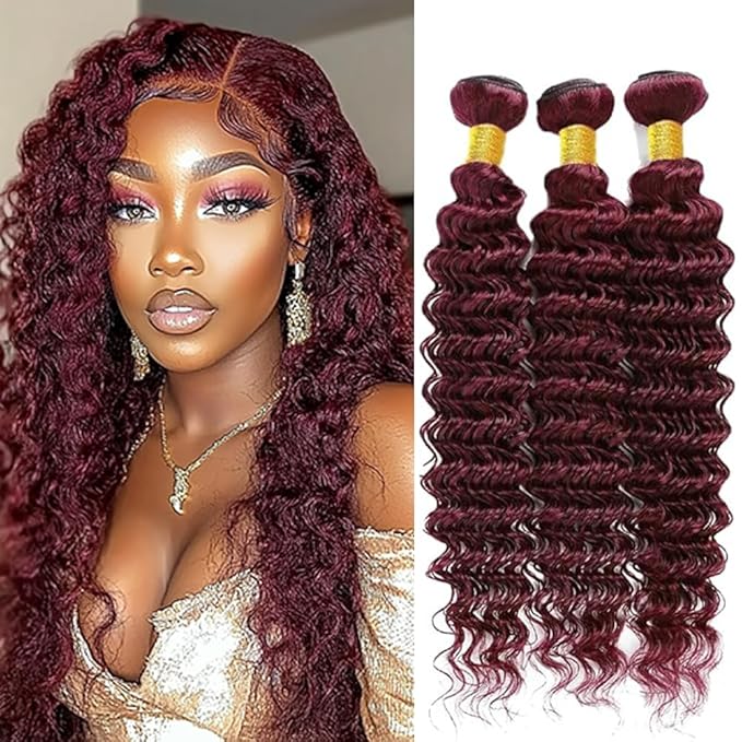 Burgundy Deep Wave Bundles Color 99j Loose Deep Water Wave Human Hair Bundles 8a Grade Double Weft Weave Extensions Brazilian Human Hair Soft and Silky for Black Women 24 26 28 Inch
