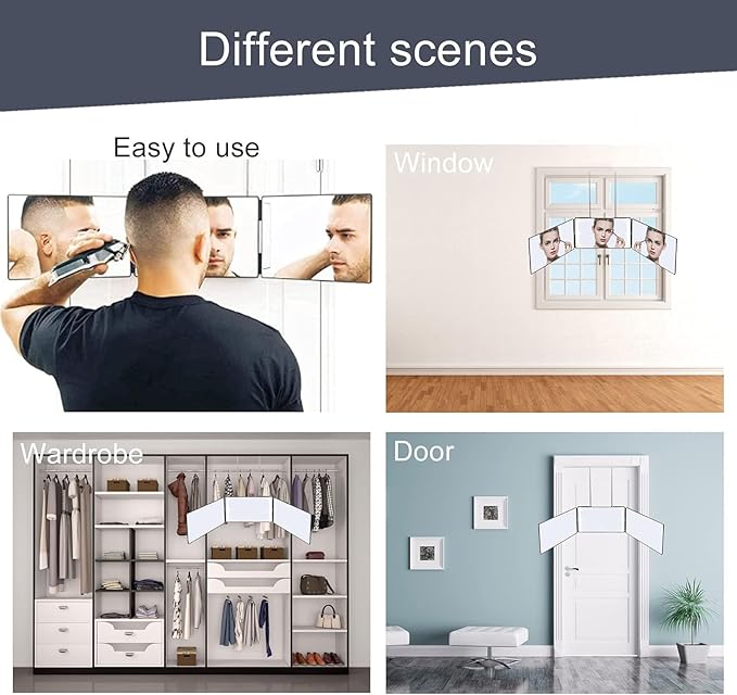 JANMPASK 3 Way Mirror for Self Hair Cutting Tools with Height Adjustable Mirror 360 Trifold for Makeup to See Back of Head (Black)