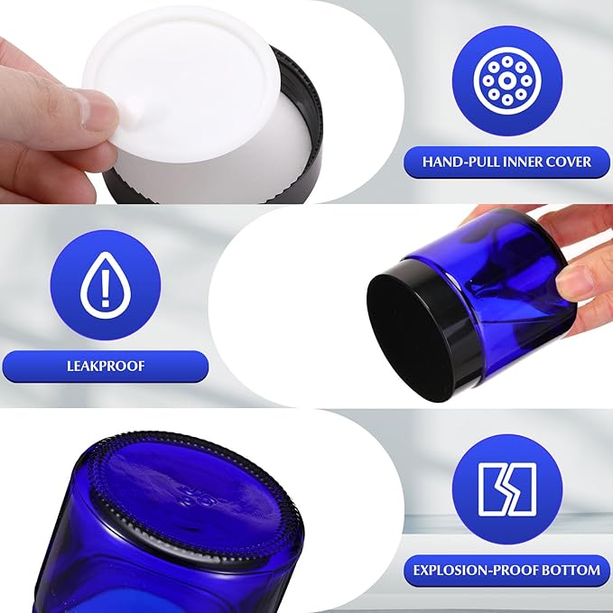 Norme 96 Pcs 4 oz Glass Jars with Lids Leakproof Round Airtight Empty Cosmetic Jars with Inner Liners Lid for Storing Lotions Powder Ointments Candle Making(Black, Blue)