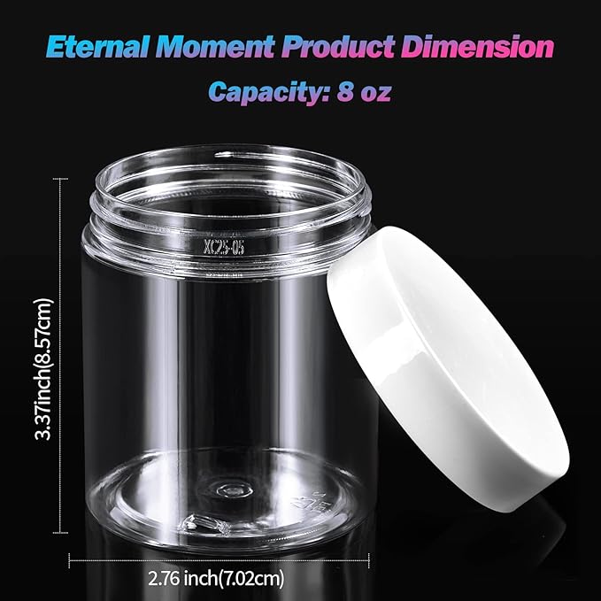 Eternal Moment 36 Pack 8 OZ Plastic Jars Round Clear Cosmetic Container Jars with White Lids, Perfect for Lotion, Slime，Cream, Ointments, Makeup, Eye Shadow, Samples, Pot, Travel Storage ﻿