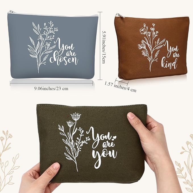 Coume 20 Pcs Inspirational Rainbow Canvas Makeup Bags Bulk Appreciation Quotes Cosmetic Bags Zipper Personalized Encouragement Travel Pouch Toiletry Bag for Women Teacher Nurse Friend(Aesthetic)