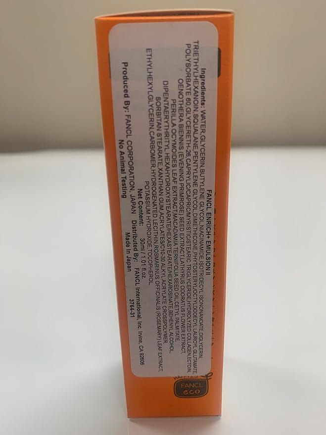 FANCL Enrich+ Emulsion II - 100% Preservative-Free, Facial Lotion with Niacinamide, Hydration, Anti-Aging, Firming & Elasticity Solutions for All Skin Types