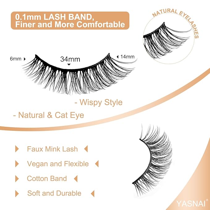 Cat Eye Lash Natural Look NINGLASH Wispy Lashes False Eyelashes Natural Look Fake Eyelash 14mm Faux Mink Lashes Strips 7 Pairs Lash Pack