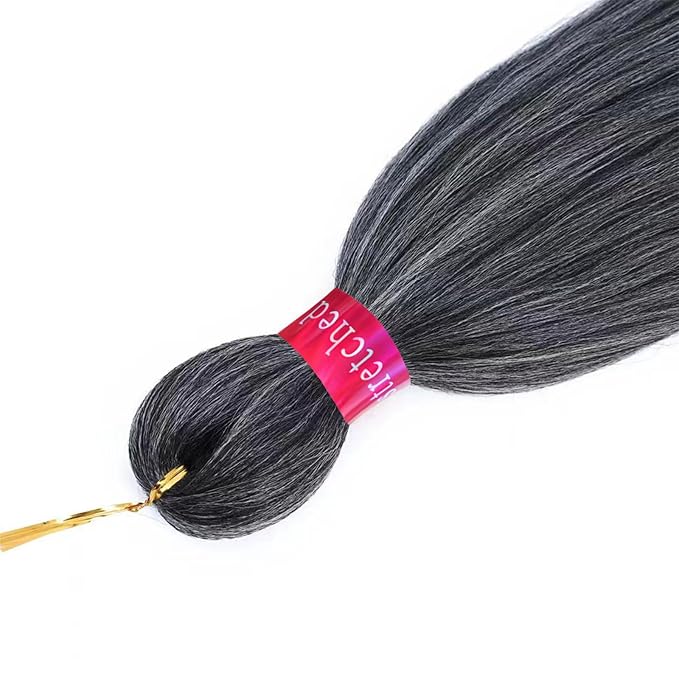 Pre-stretched Braiding Hair, Original Braid Hair Extensions, Hot Water Setting Crochet Hair Braids, Yaki Texture Easy Braiding Hair(28''-8packs, 1b/silver)