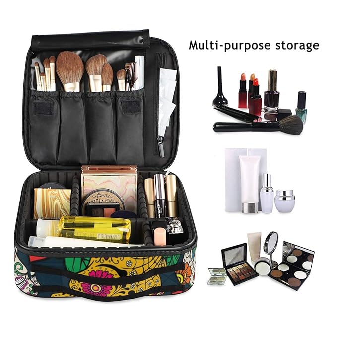 ALAZA Colorful Sugar Skulls and Roses Makeup Organizers Storage Travel Bag Toiletry Bags