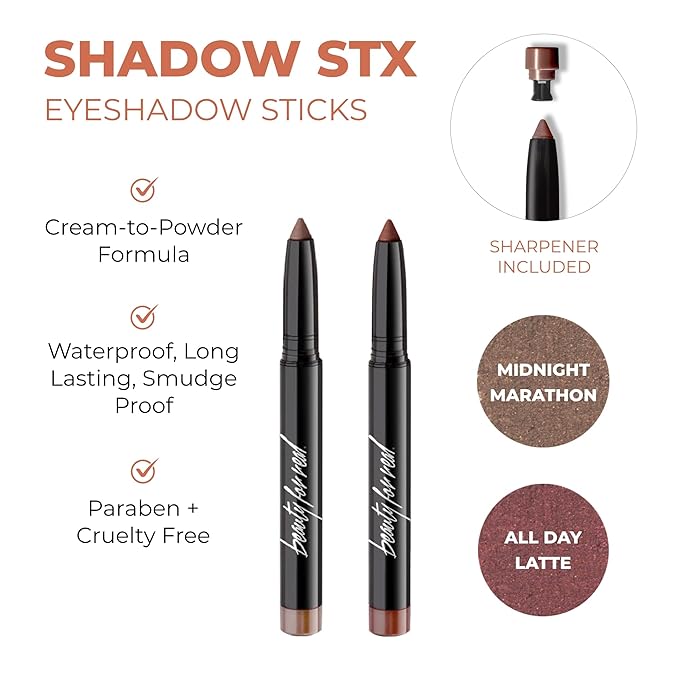 Beauty for Real 4-Play Boxed Eye Set, Burgundy - Includes Hi-Def Mascara (Just Black), I-Line 24/7 Eyeliner (Black Magic), and Shadow Stx Eyeshadow in Midnight Marathon & All Day Latte