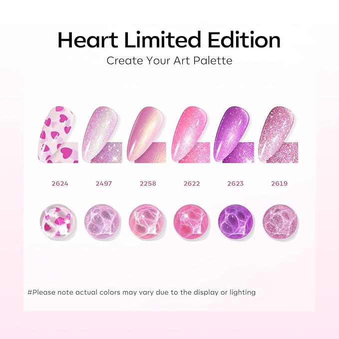 modelones Gel Nail Polish Set 6 Colors Pink Gel Polish Glitter Hot Pink Purple Shades Mermaid Love-heart Glitter Gel Polish Shimmer Soak Off LED Spring Nail Art DIY Mothers Day Gift For Women Girl