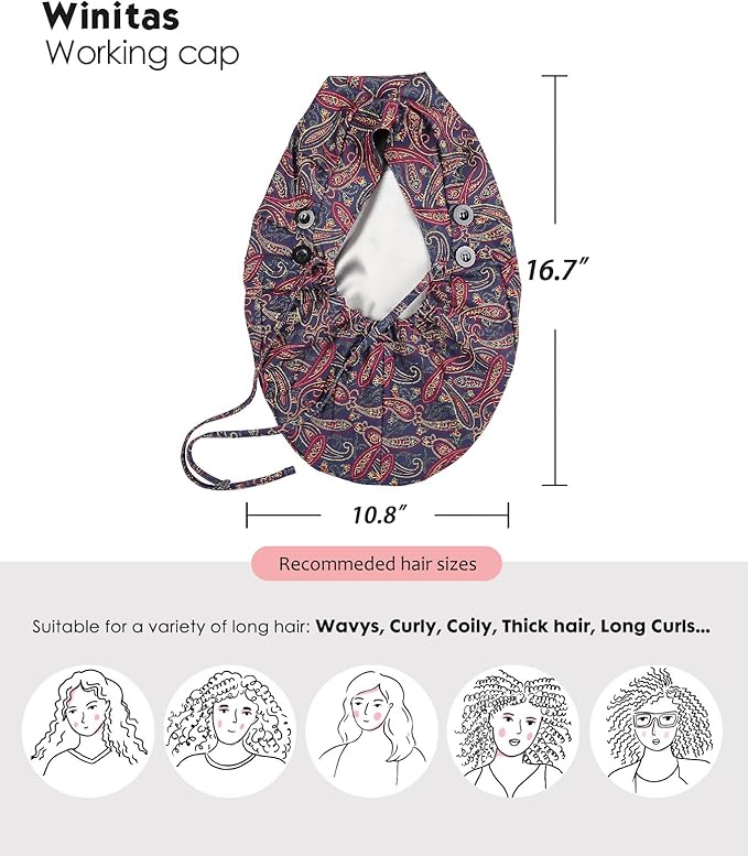 Satin Lined Work Cap with Button for Long Hair Women