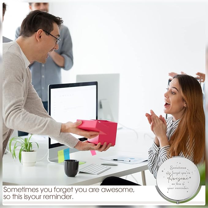 Roowest 30 Pcs Inspirational Compact Mirror Sometimes You Forget You're Awesome Appreciation Gifts for Women Mother's Day Party Favors Magnifying Pocket Mirror (Green)