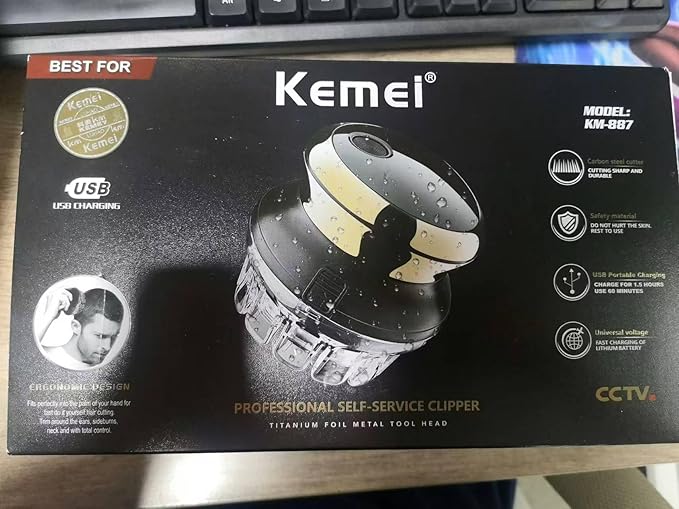 KEMEI Professional Hair Clippers for Men, Automatic Circular Hair Trimmer, Cordless Self-Haircut Kit with LED Display, KM-887 Silvery