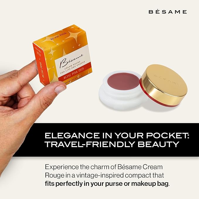 BESAME Rose Pink Cream Rouge - 1959, Highly Pigmented, Matte Finish, Multi-Use for Lips and Cheeks, Vintage-Inspired Reusable Tin, Long-Wearing, Sensitive Skin Friendly