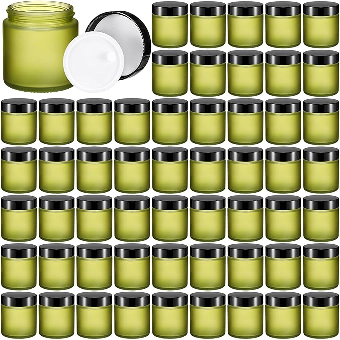 Norme 64 Pcs 4 oz Glass Jars with Lids Leakproof Round Airtight Empty Cosmetic Jars with Inner Liners Lid for Storing Lotions Powder Ointments Candle Making (Pea Green)