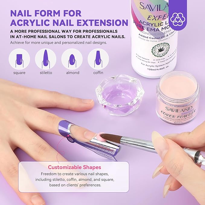 SAVILAND Acrylic Nail Kit for Beginners: Professional Nail Kit Acrylic Set with Practice Hand 400pcs Nail Tips Electric Nail Drill Pure EMA Acrylic Nail Kit for Nail Extension Home Salon Use