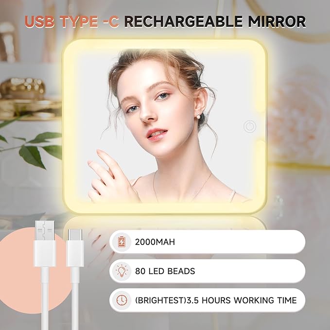 Leeora&Leekoo Makeup Box with LED Mirror & Aluminum Frame, Compact Multi-Layer Cosmetic Organizer - Portable ABS Travel Train Case for Makeup Storage(Gift for Girlfriend/Daughter) (Gold)