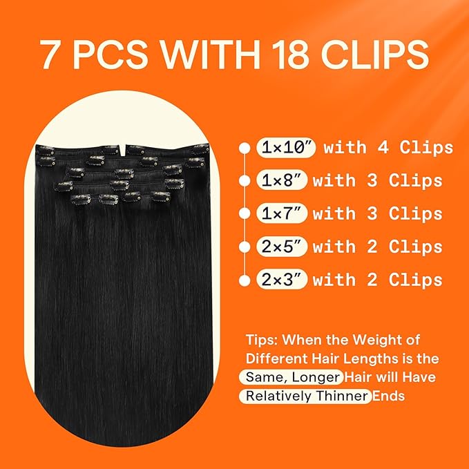 Full Shine Clip in Hair Extensions for Black Women Triple Weft Clip in Extensions Jet Black Hair Extensions Real Human Hair Short Straight Hair 10 Inch 7 Pcs 95 G