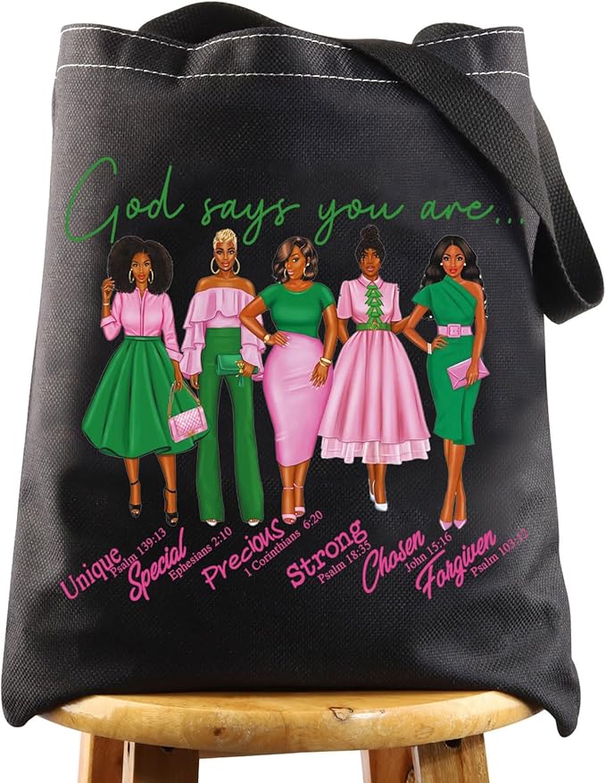 WZMPA Sorority Sisters Cosmetic Makeup Bag Pink and Green Gift God Says You Are Sorority Makeup Zipper Pouch Bag Greek Sorority Paraphernalia (God Says AK T-BL)