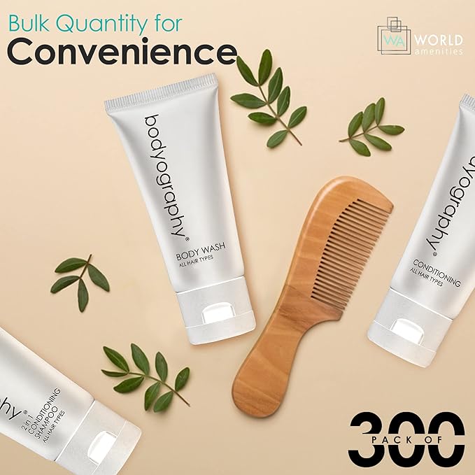 Bodyography blanc- Bulk Body Wash | 300 Count, 1.4oz | Vanilla White Tea, Mini Travel Size Toiletries (100% Recyclable Tube with Flip Top Cap) Hotel Amenities.