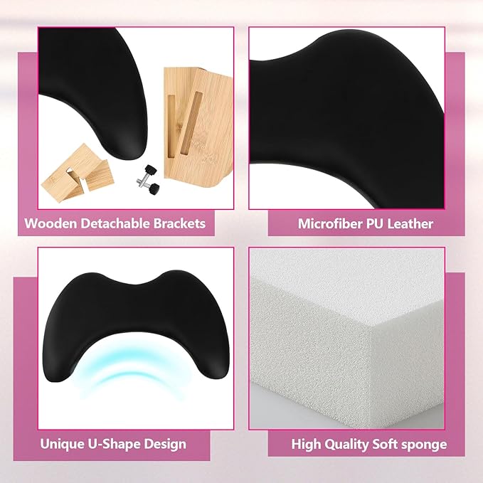 Arm Rest for Nails Tech，U-shaped Manicure Nail Arm Rest Stand with Detachable Brackets Microfiber PU Leather Manicure Pillow Big Nail Hand Rest Cushion Suitable for Salon and Home (Black)