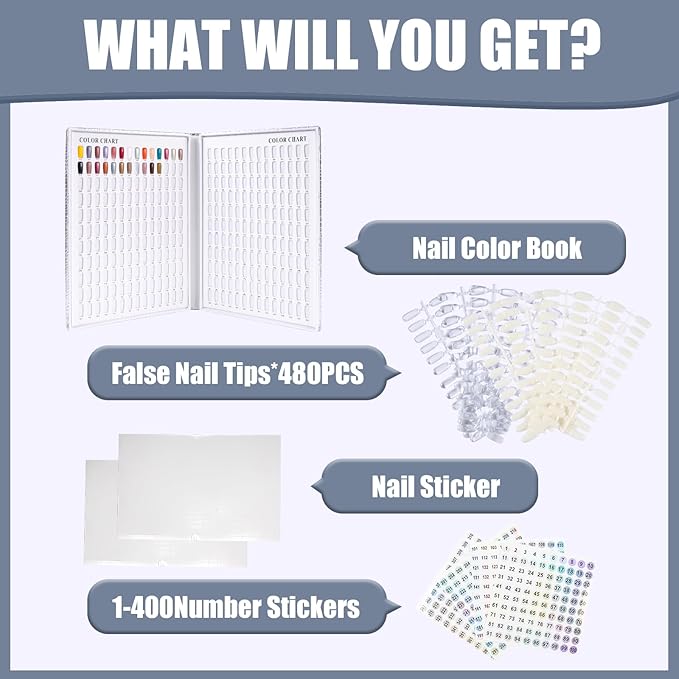 308 Colors Nail Swatches Book with 480 Nail Tips Nail Colors Book Professional Nail Display Chart Nail Gel Polish Practice Display Card Book for Nail Polish UV Gel,Nails Art Design
