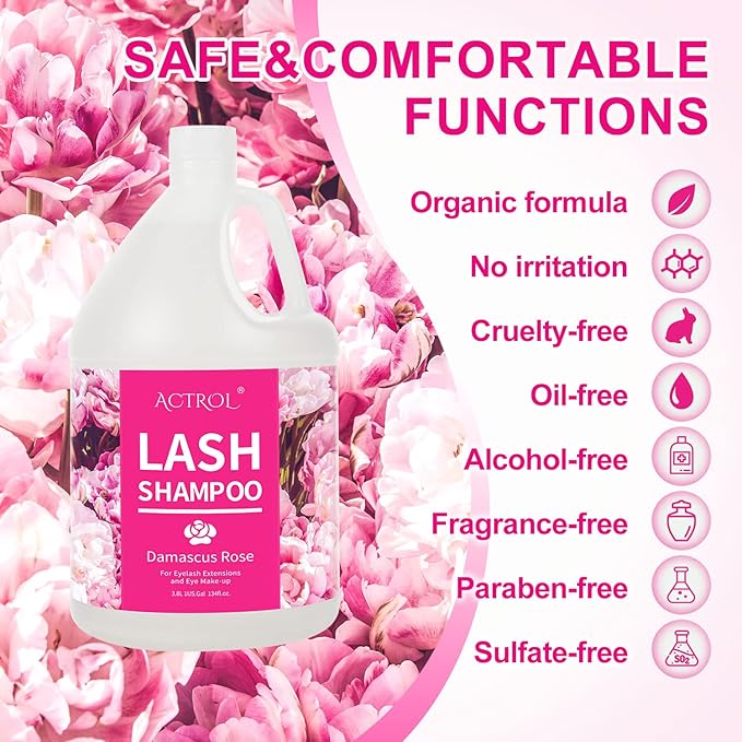 Eyelash Extension Cleanser Gallon Rose 3.8L Natural Lash Extension Shampoo Professional Eyelid Foaming Cleanser Paraben & Sulfate Free Non-lrritating with Salon and Home Care