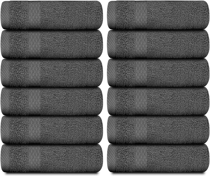White Classic Luxury Washcloths for Bathroom-Hotel-Spa-Kitchen-Set - Circlet Egyptian Cotton - Highly Absorbent Hotel Quality Face Towels - Bulk Set of 12-13x13 Inch (Dark Gray)
