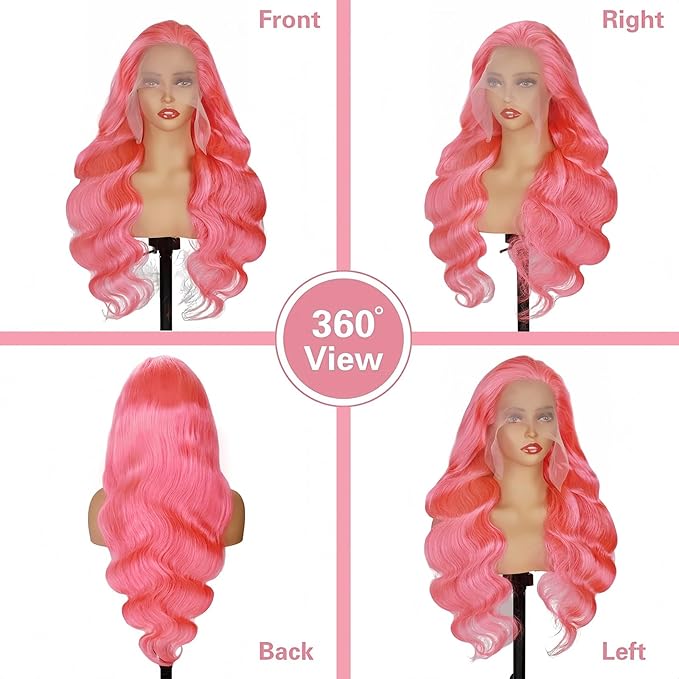 32 Inch Pink Wig Human Hair 13x4 Body Wave HD Lace Front Wigs Human Hair Pre Plucked With Baby Hair 200 Density Color Lace Frontal Wigs Human Hair Glueless Wigs for Women