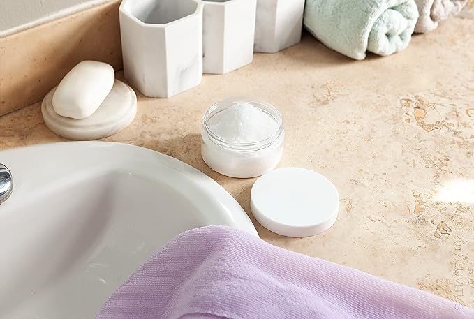 JUVITUS 8 oz Clear PET Plastic Low Profile Jar with White Smooth Lids (12 Pack) BPA Free Large Refillable Empty Storage Containers